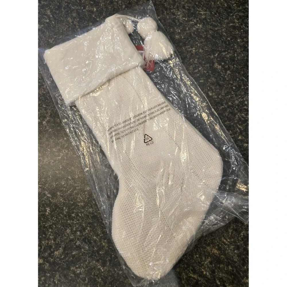 St. Nicholas Square Ivory Cable Knit Christmas Stocking‎ Red 
